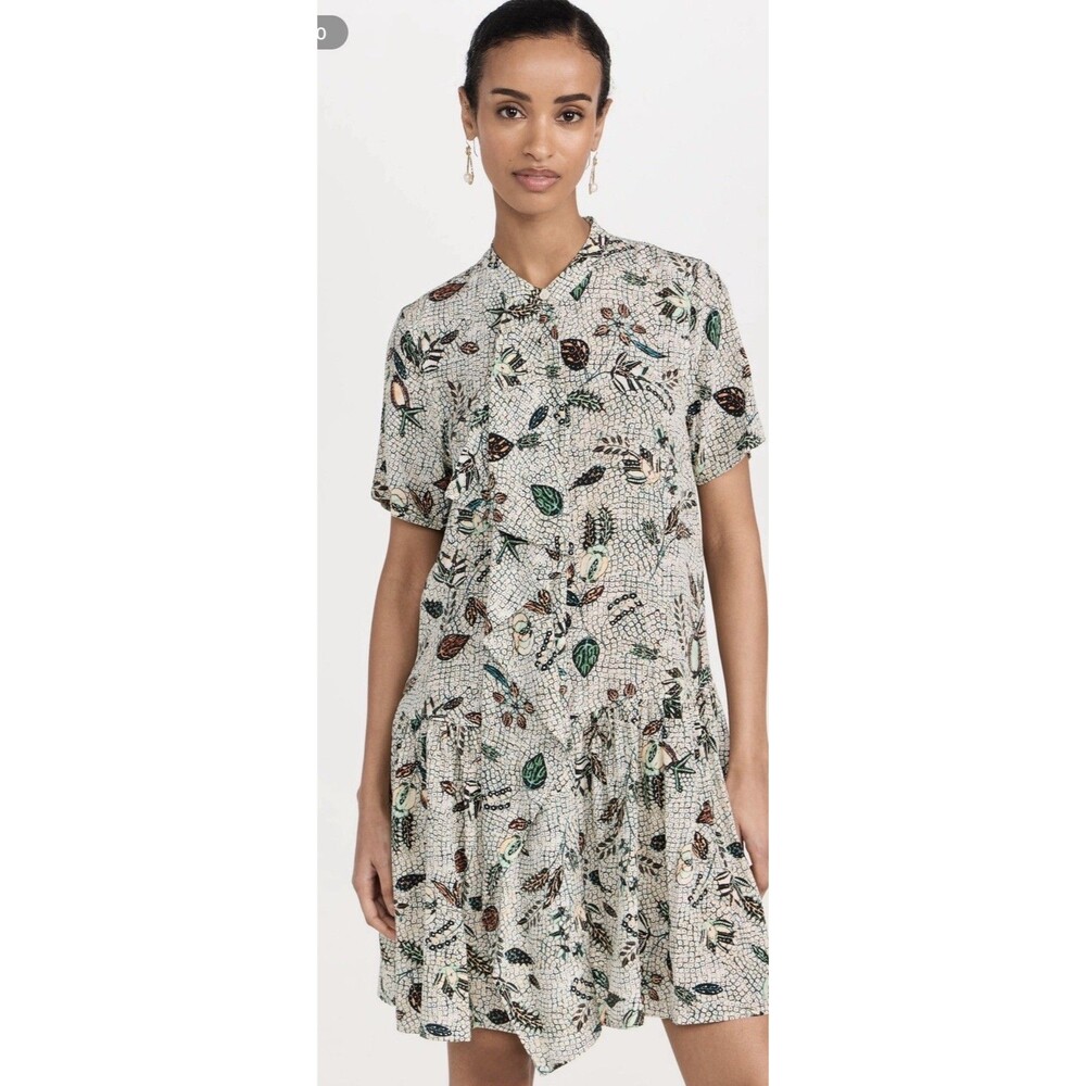 Ulla Johnson Adalyn Dress Botanical Mist 100% Silk Floral Print 6 Small Ruffle